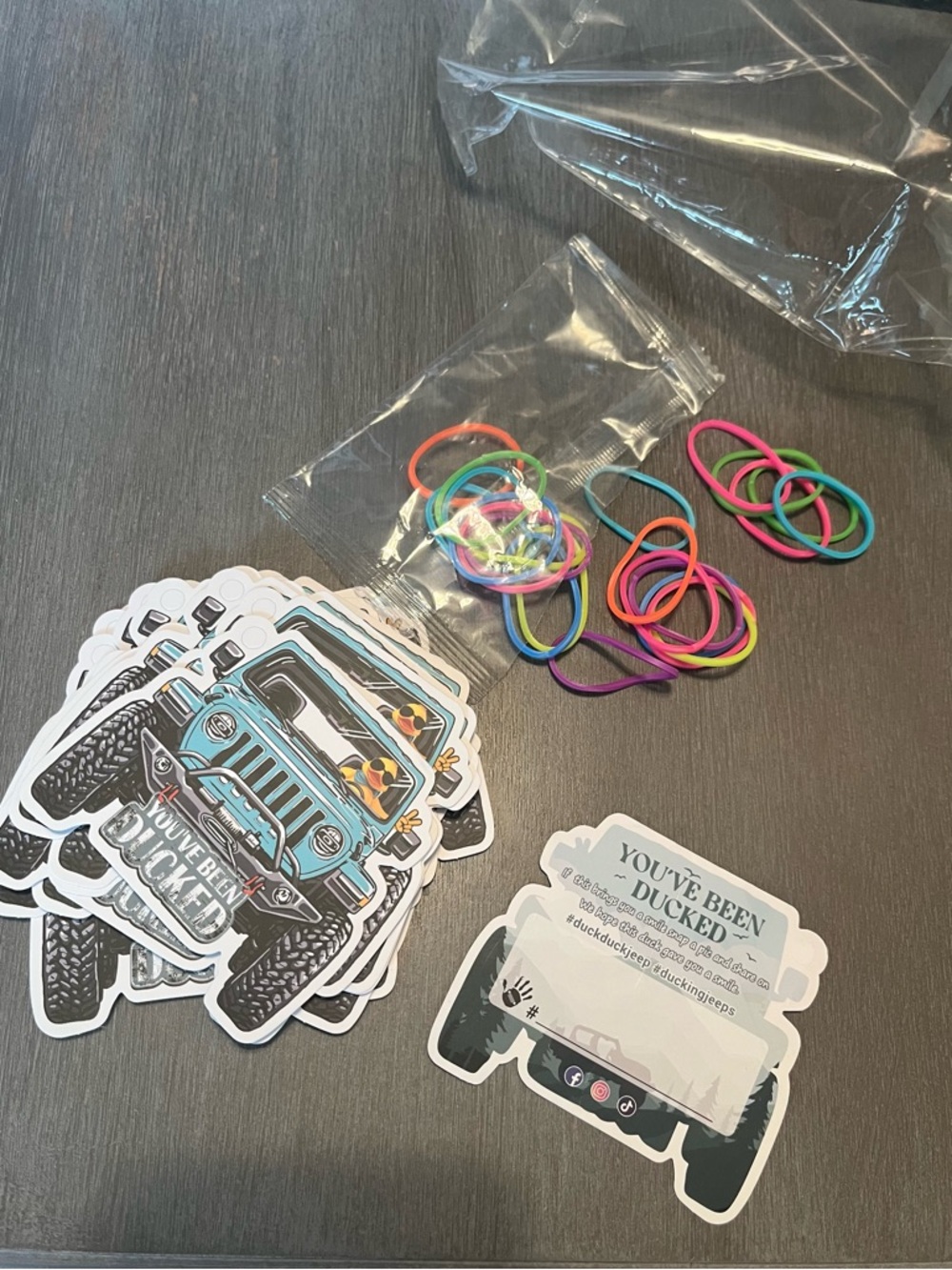 'You've Been Ducked' Teal Jeep Card Pack with Colorful Rubber Bands - Picture 2 of 2